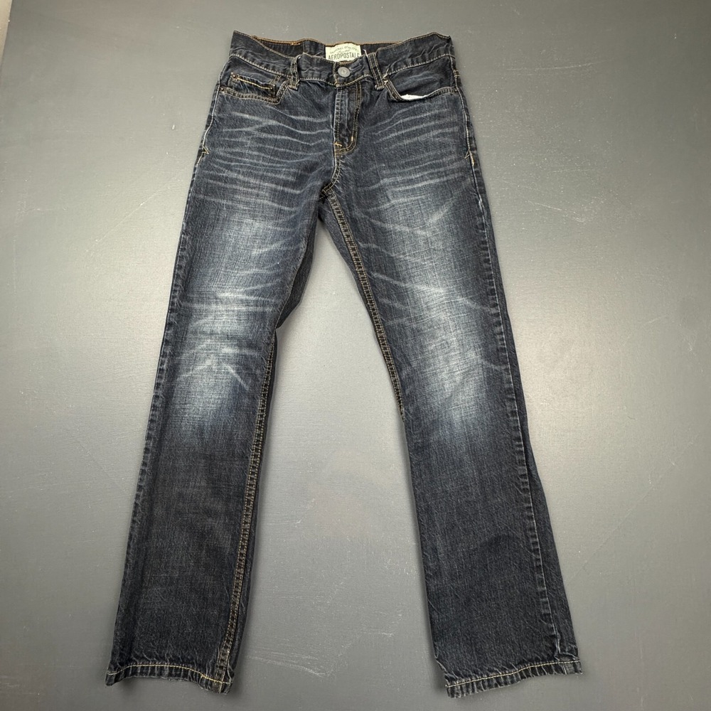 Aeropostale Men's Essex Straight Leg Jeans Size 28x30 Dark Wash Denim Wiskering